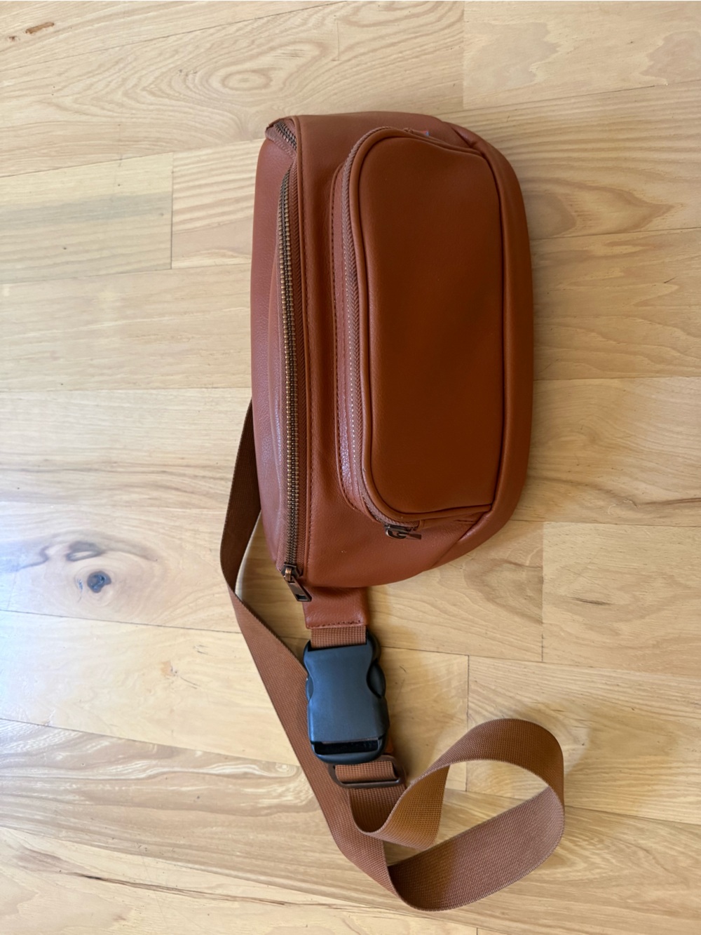 Kibou Travel Diaper Bag/Fanny Pack Vegan Leather Brown 11"W x 6"H x 4"D